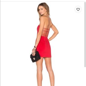 NBD red strapless mini dress with straps back